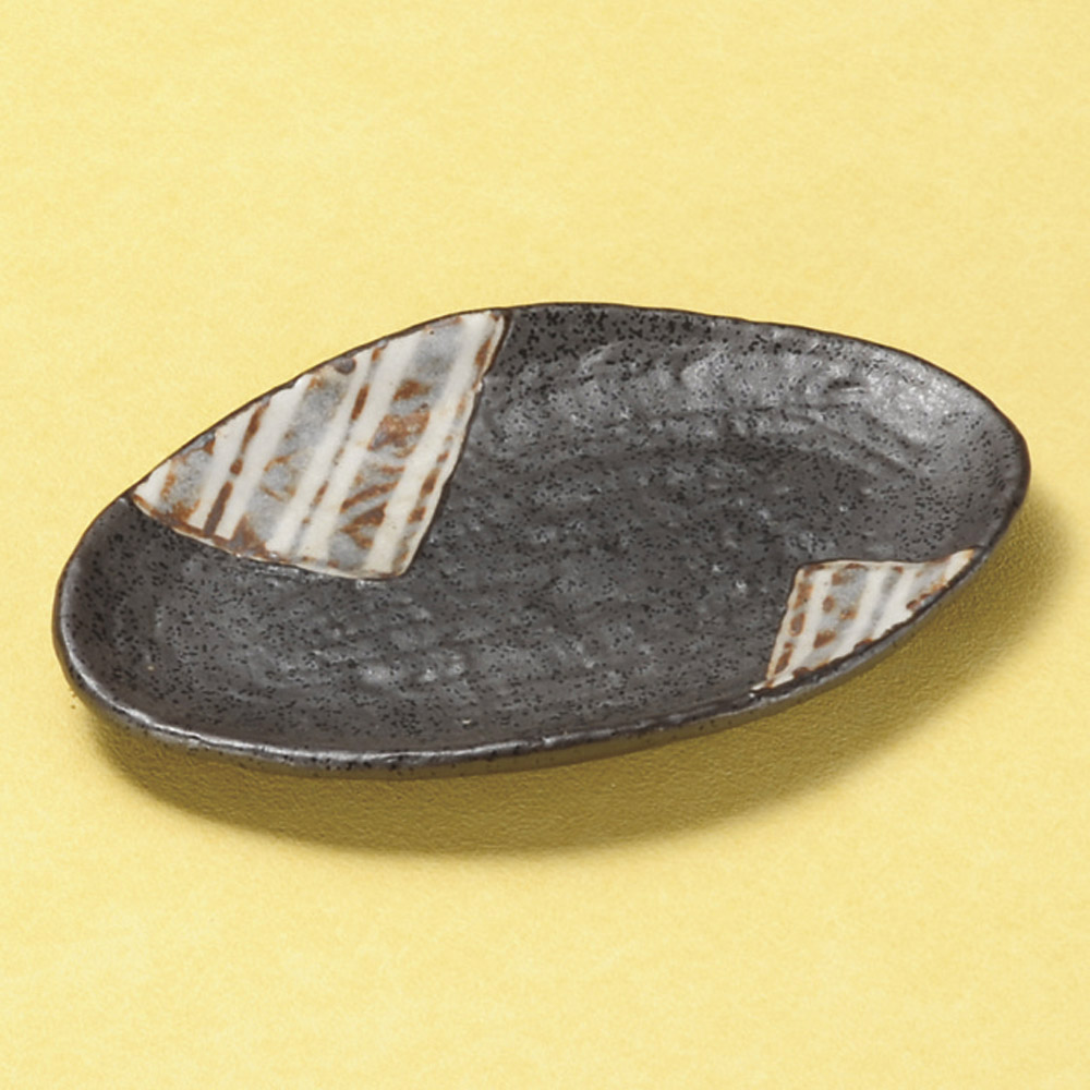 쿠로이가 시노 스트라이프 잎형 접시(소)
