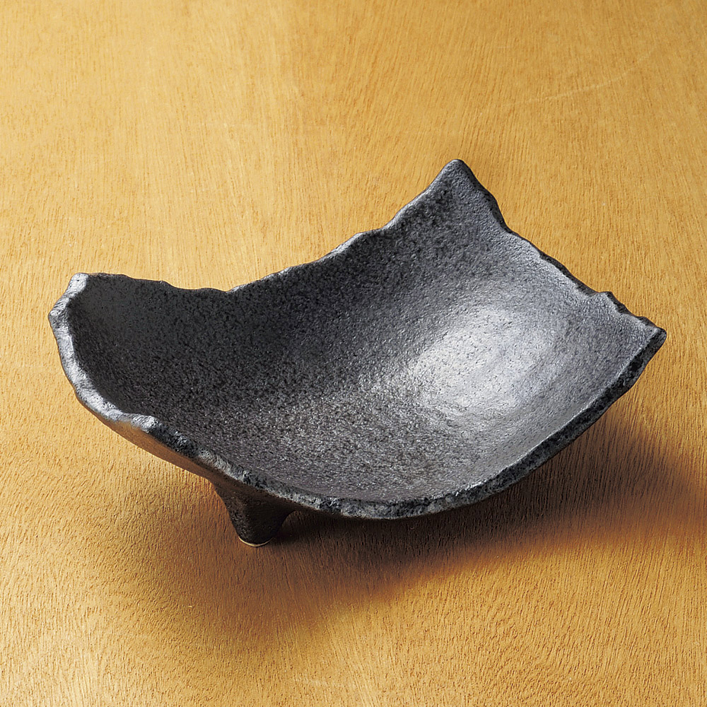 06520-178/유자 블랙 삼발 변형 접시/18.7×13×6.5㎝ (50입)/420g/일본그릇